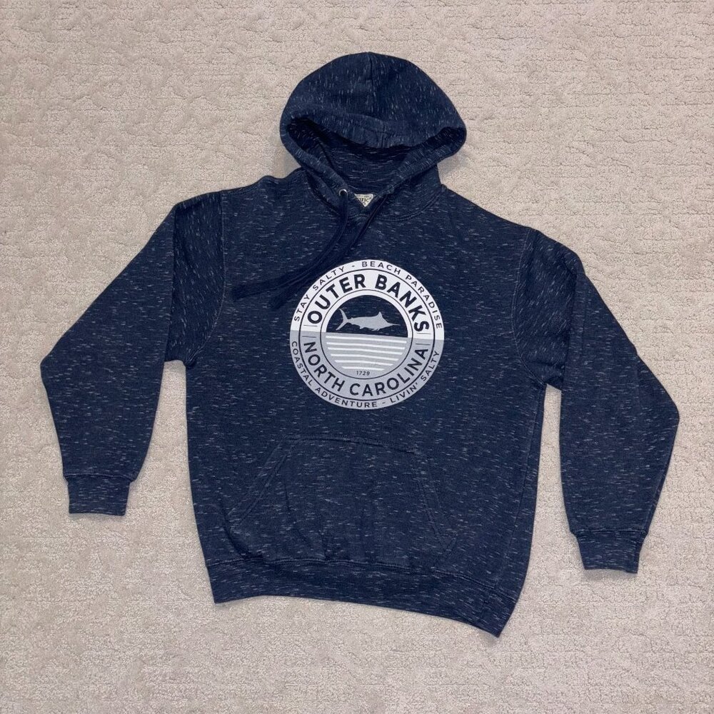 Pacific & Co. Outer Banks North Carolina Hoodie Small, Navy Blue, Beach Graphic